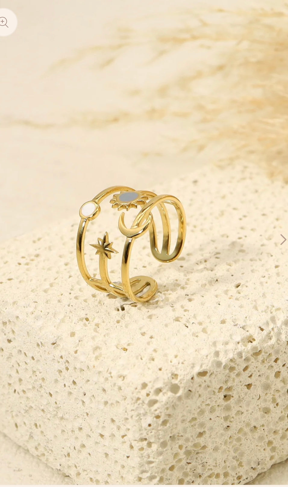 Bague triple ligne lune étoile soleil nacré