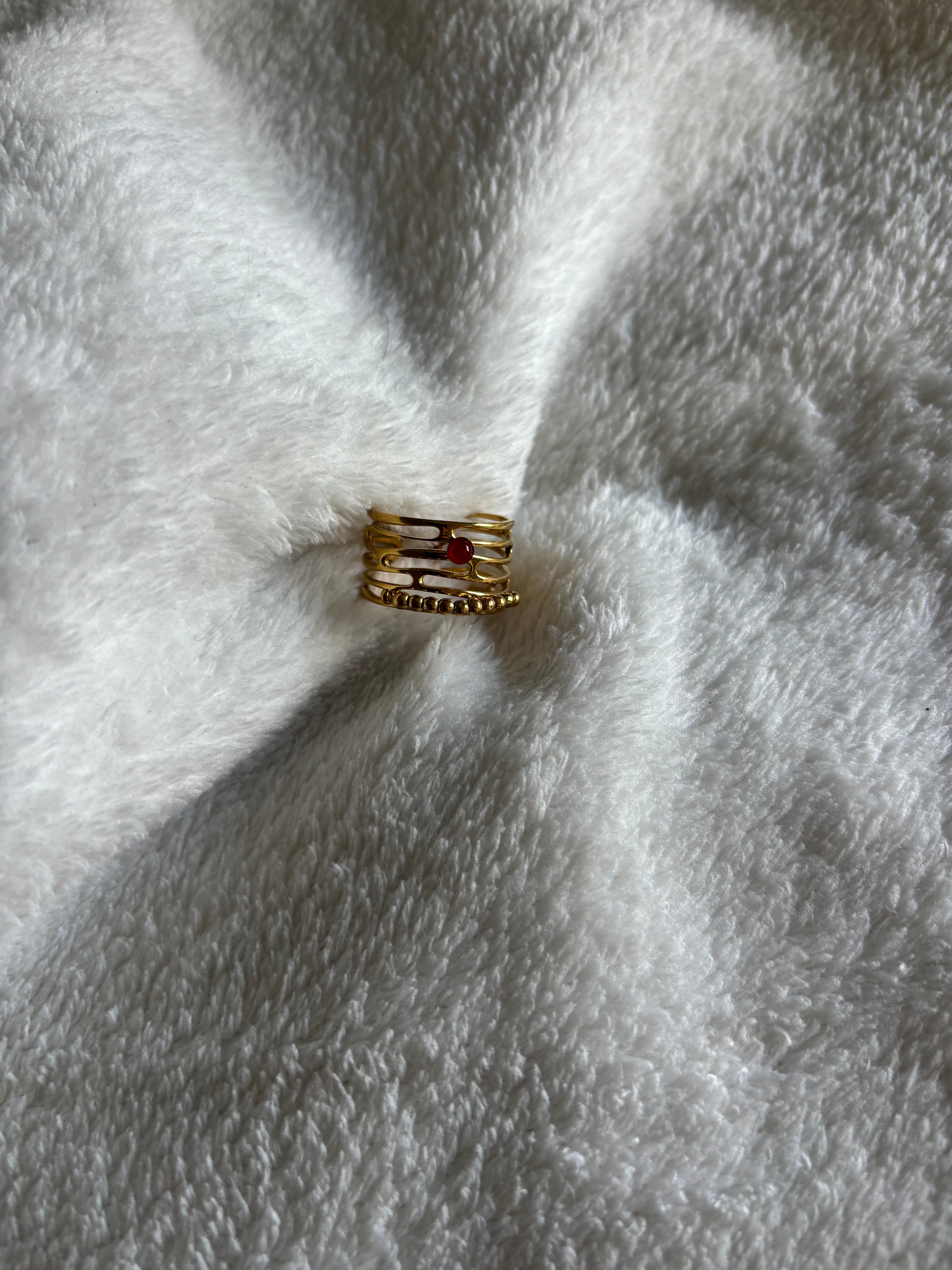 Bague ajustable Raffinée avec Perle Rouge