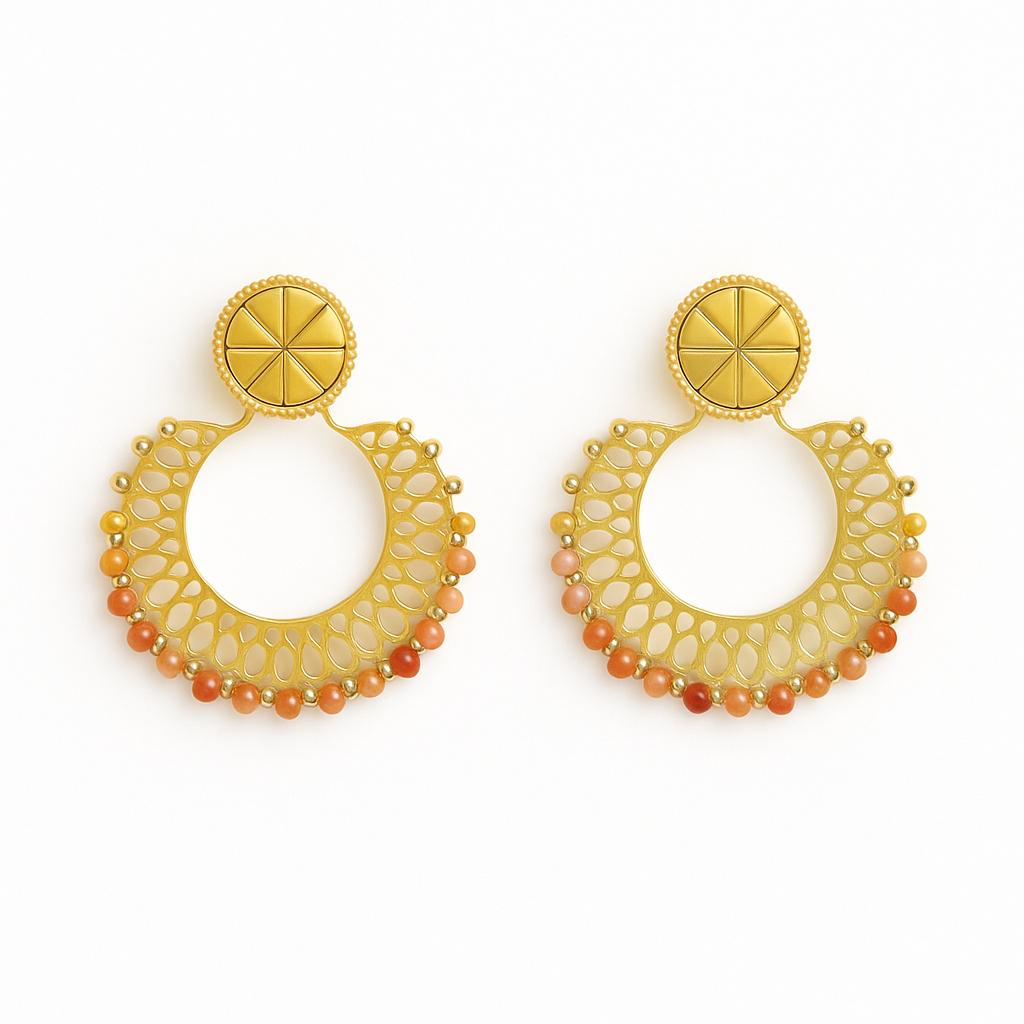 Boucles d’oreilles dorées cercle cristaux rouges