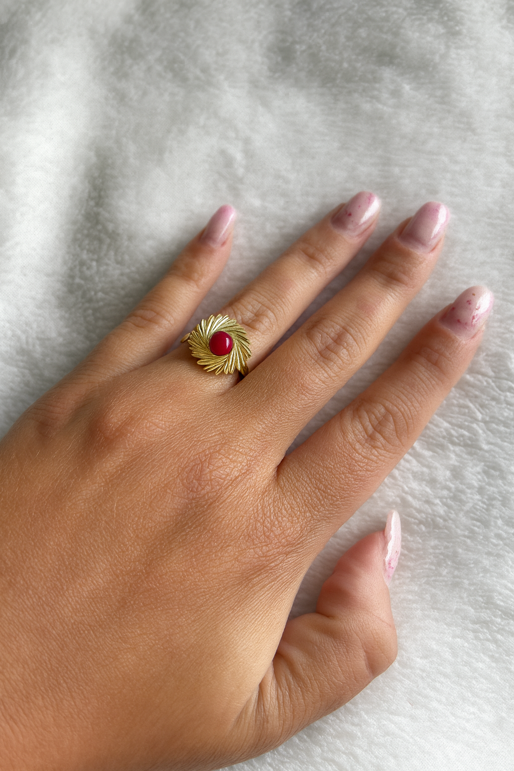 Bague Ajustable Pierre Ronde Rouge