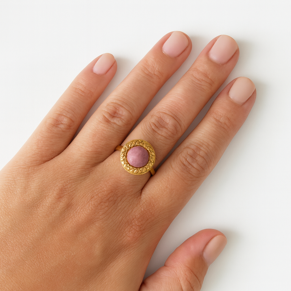 Bague ajustable avec Grosse Perle Rose