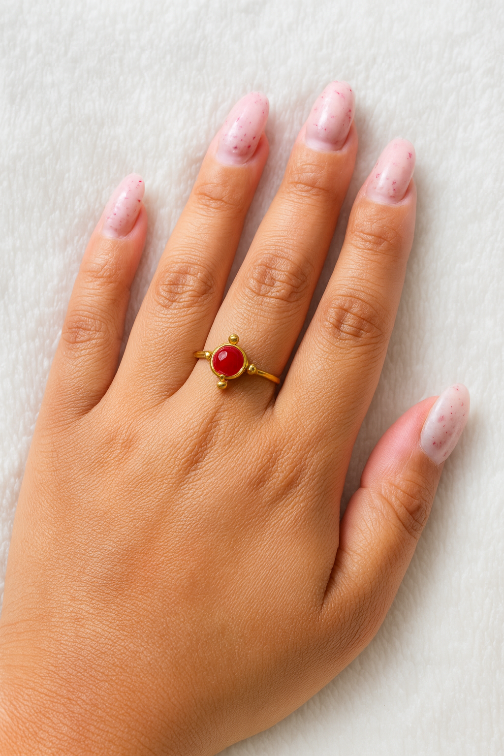 Bague Ajustable Perle Rouge