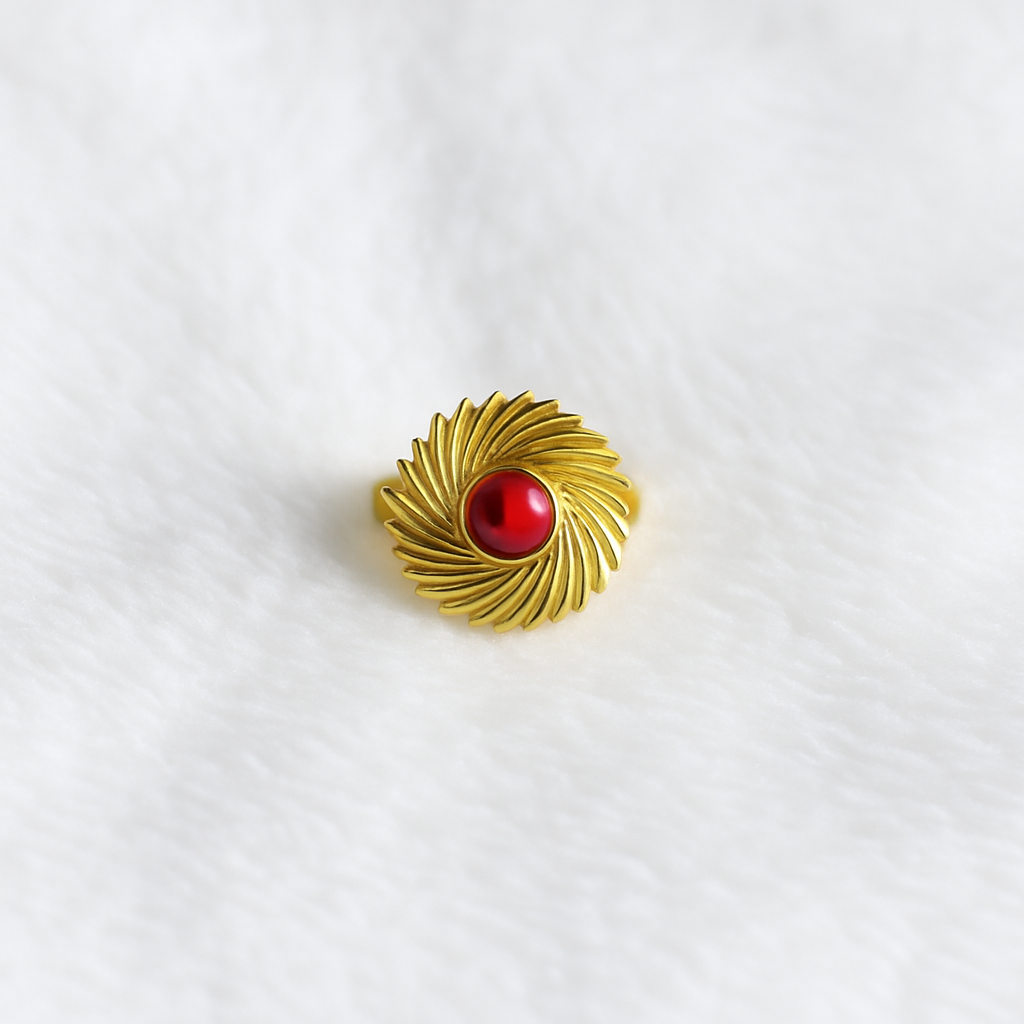 Bague Ajustable Pierre Ronde Rouge