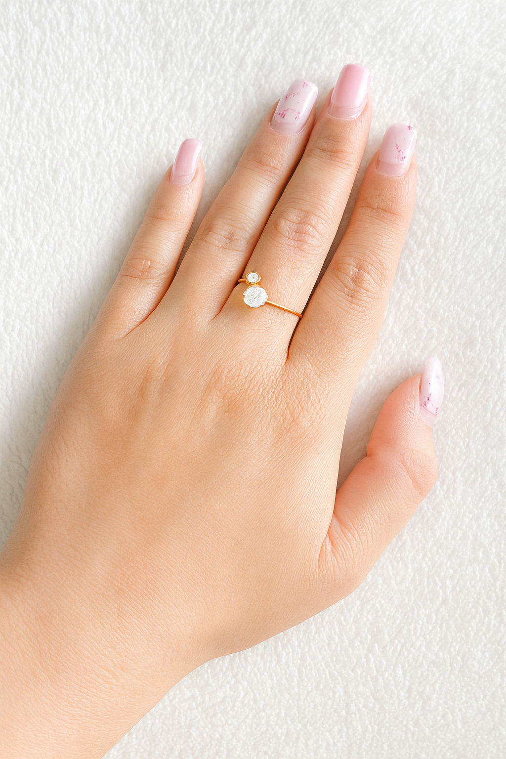 Bague Ajustable Élégante - Deux Diamants Gris