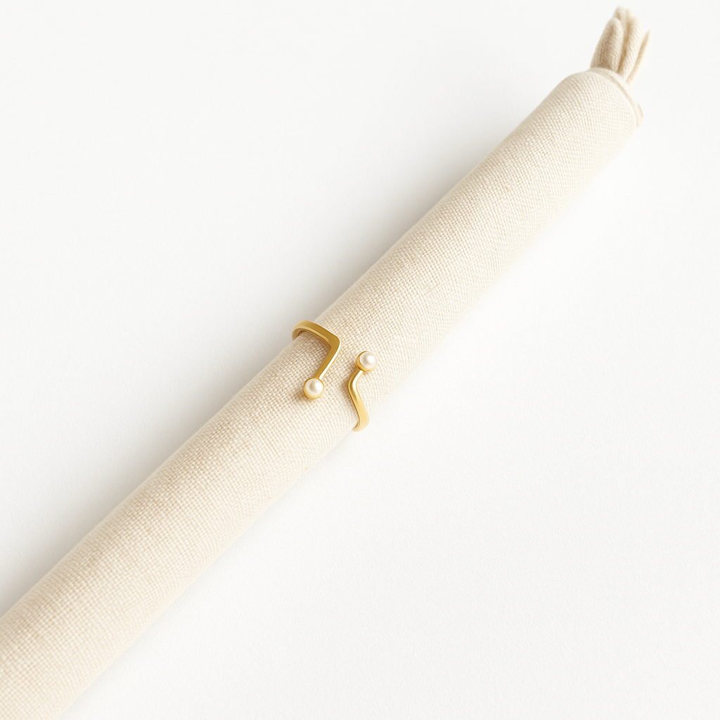 Bague Ajustable Fine Deux Perles Blanches