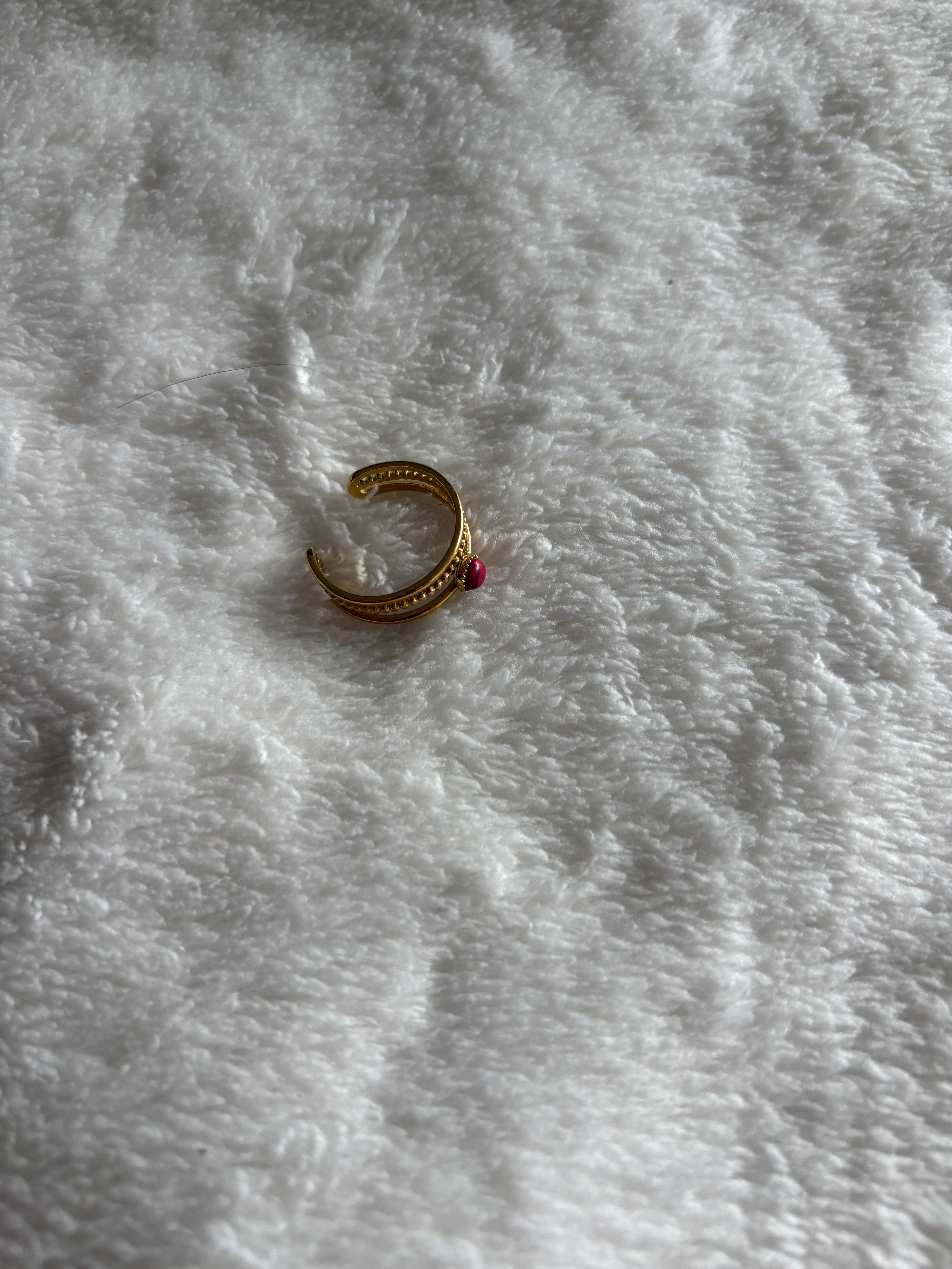 Bague Ajustable Petite Pierre Rouge