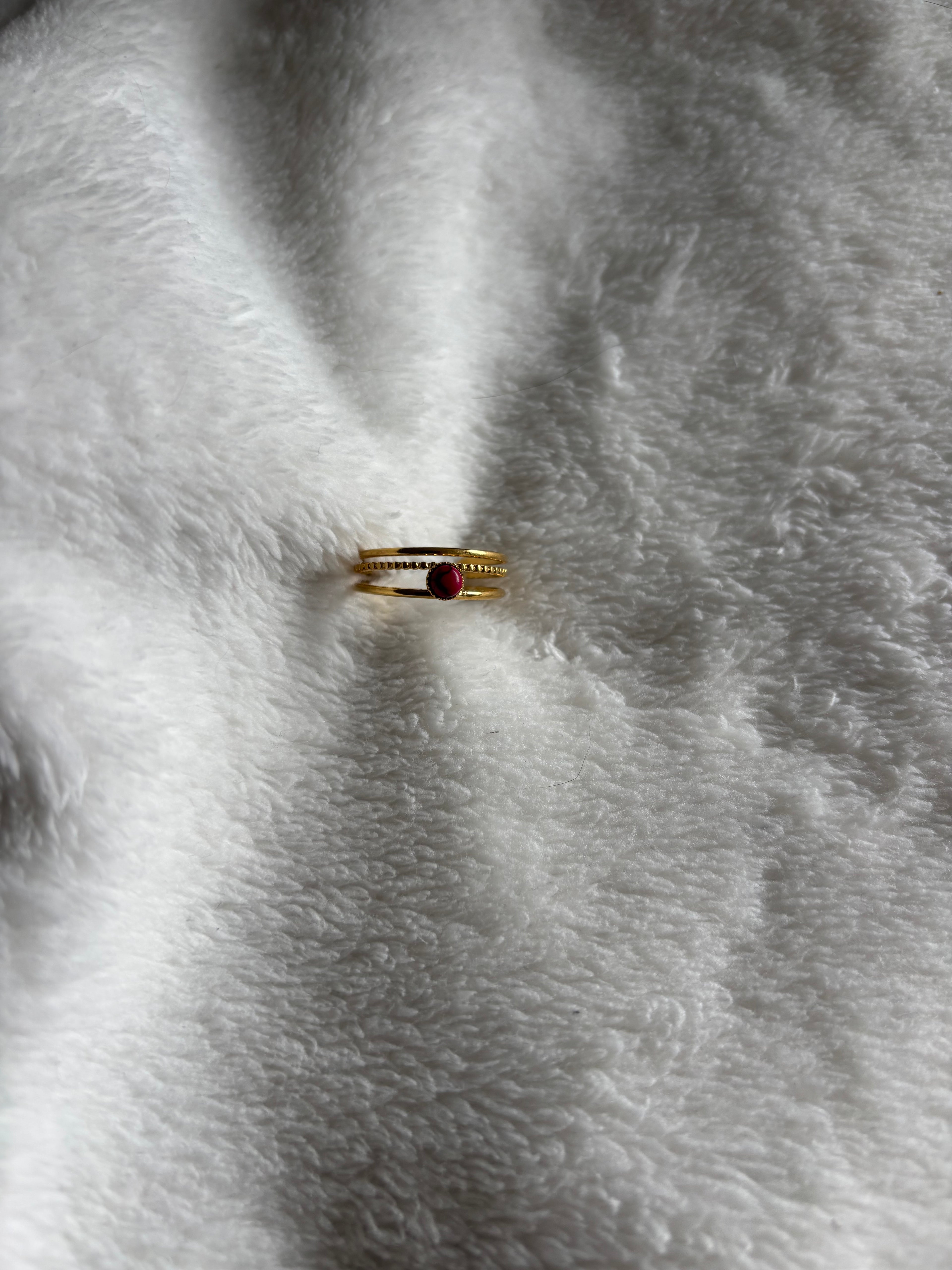 Bague Ajustable Petite Pierre Rouge