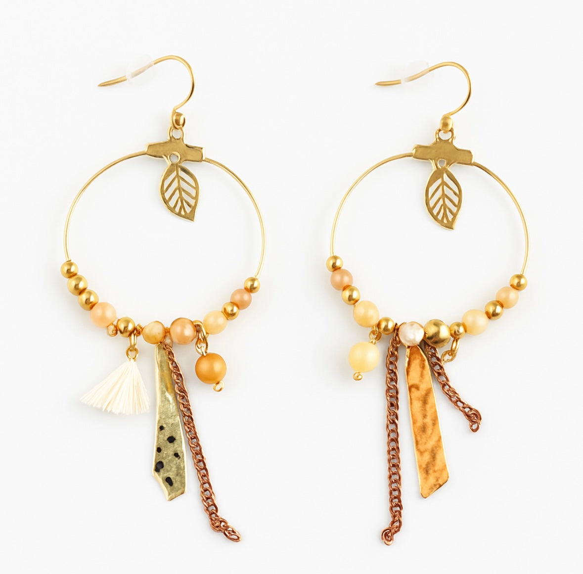 Boucles d'oreilles avec franges et feuille